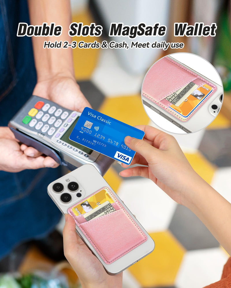 Senose Leather Mag-Safe Wallet Phone Card Holder for Back of Phone, Magnetic Wallet for Phone Compatible for iPhone 15/14/13/12 Mini/Plus/Pro/Pro Max (Pink) Pink