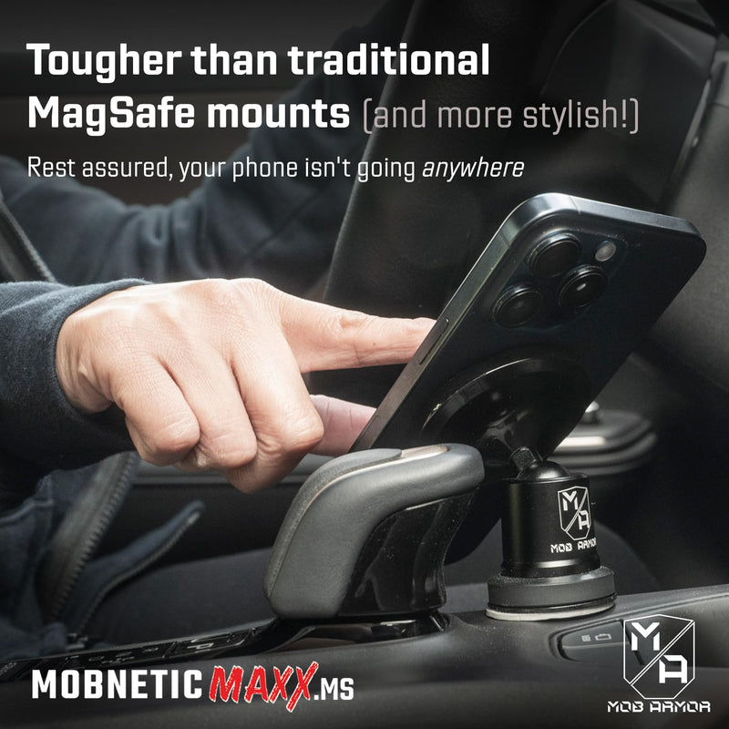 Mob Armor MobNetic Maxx MS - MagSafe Compatible Car Phone Mount w/ 90º Tilt, 360º Rotation & Durable Aluminum Build, Magnetic Holder for iPhone & Android Devices, USA Assembled - Black