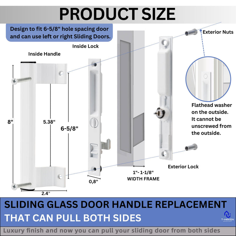 Sliding Glass Door Handle Set with Lock – Aluminum Handle, Fits 6-5/8 in. Hole Spacing (White) BUNDLE WHITE