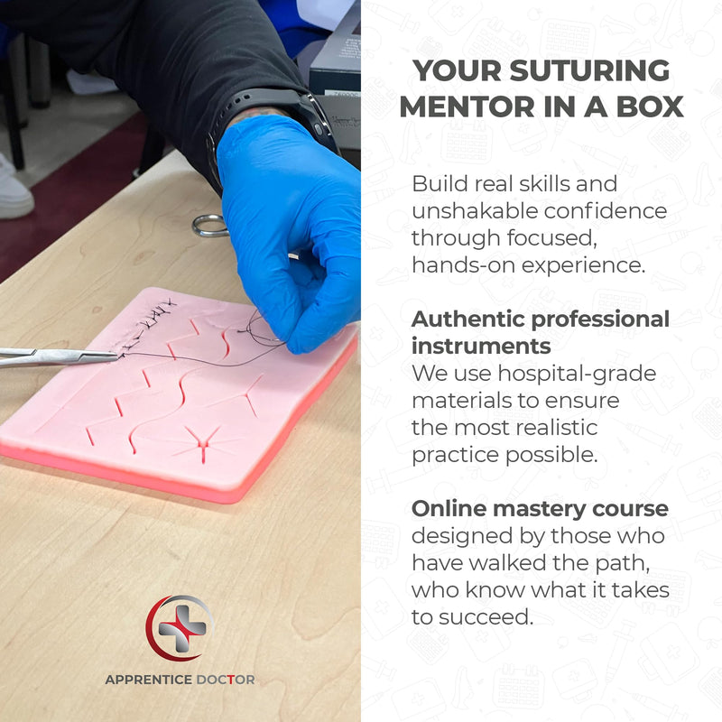 Suture Kit for Medical Students (Left Handed) + Access to The Apprentice Academy's in-Depth Online Suturing Course. Course & Practice Kit Designed by an Experienced Surgeon Left-handed