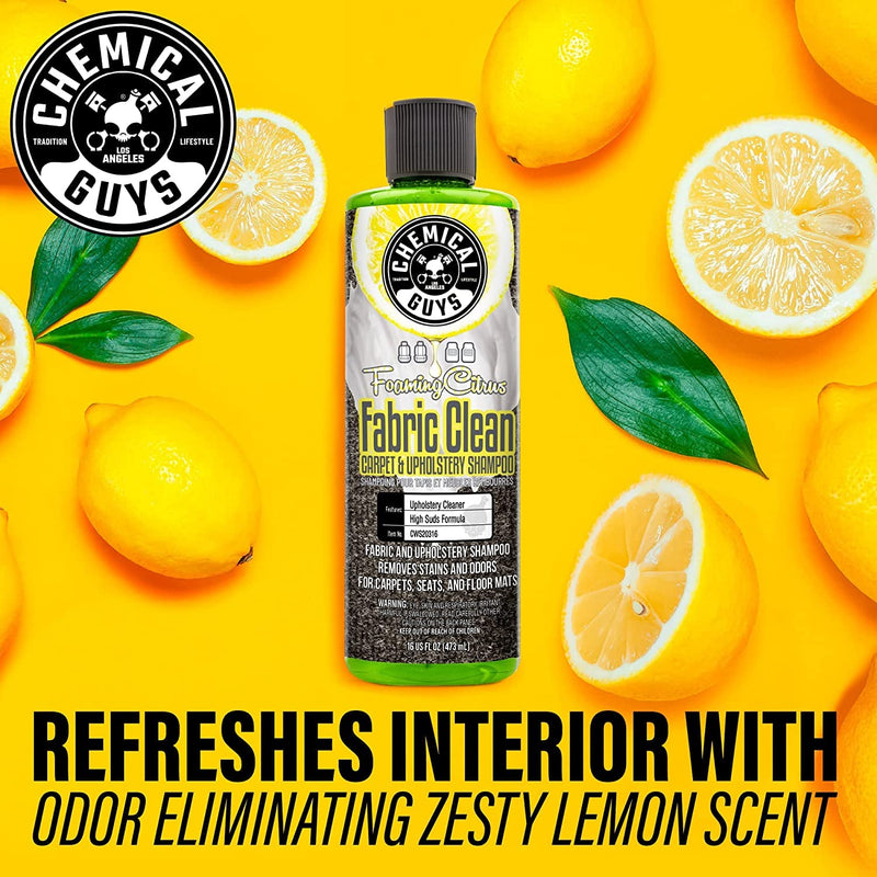 Chemical Guys CWS20316 Foaming Citrus Fabric Clean Carpet & Upholstery Cleaner (Car Carpets, Seats & Floor Mats), Safe for Cars, Home, Office, & More, 16 fl oz, Citrus Scent 16 Fl Oz (Pack of 1)