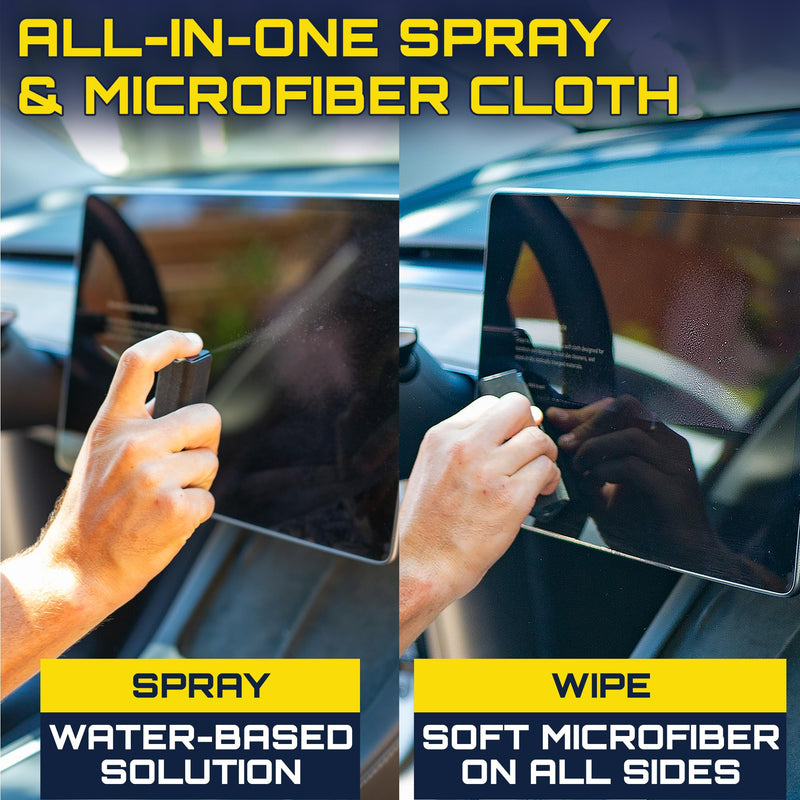 Car Screen Cleaner Spray And Wipe, 2-in-1 Spray and Microfiber Cloth Touch Screen Cleaner For Car Display, Cell Phone, Laptop, IPad, IPhone, Macbook Air, Computer (Black) Screen Cleaner (Black)