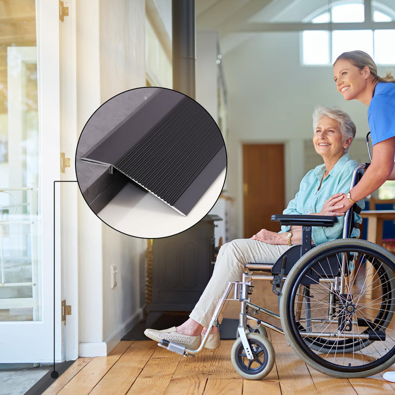 Gaahing Aluminum Floor Transition Threshold Strip, Bridge the Height Gap Between 0.3 to 1.6 inches for Doorway Ramp (35.4in x 3.9in, Matte Black) 35.4in x 3.9in, Matte Black