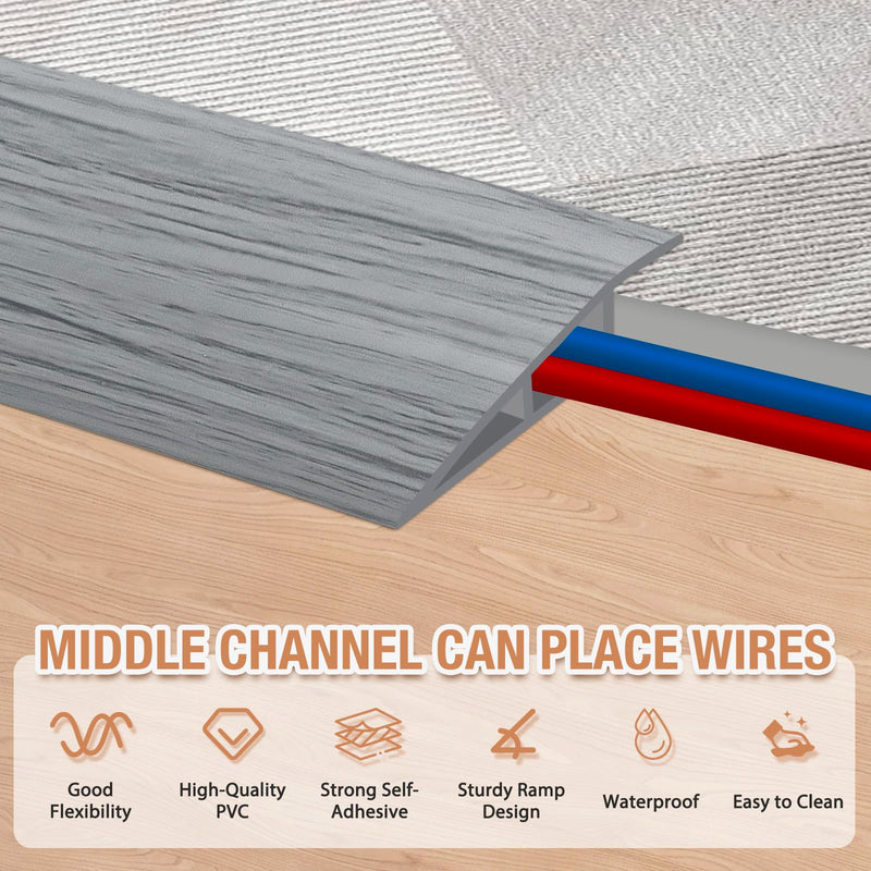 Floor Transition Strip Self Adhesive Vinyl Door Threshold for Doorways Carpet Edging Trim Overlap Edge Reducer for Laminate Floor, Carpet, Tile (Light Gray Wood Grain, 1/5" to 2/5", 6.6Ft) Light Gray Wood Grain
