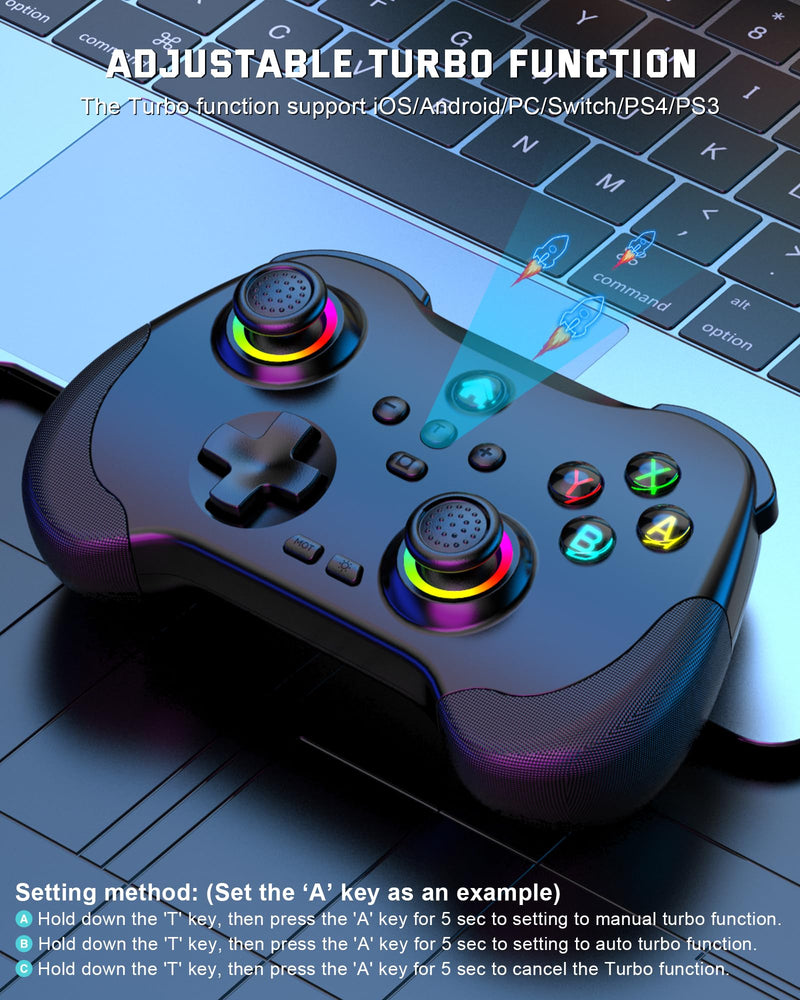 Joso Mobile Gaming Controller for iPad/iPhone/Tablet, Cloud Controller Remote Joystick for iOS/Android, Wireless Switch Controller with Macro Buttons/Hall-Rocker/Hall-Trigger - Black