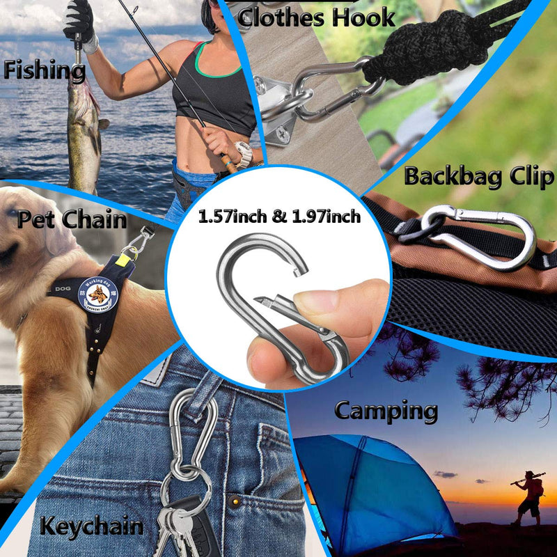 Spring Snap Hooks, 304 Stainless Steel Metal Clip Heavy Duty Rope Connector Small Snap Clamp Key Chain Link Buckle for Hammock Swing Set Outdoor Travel Camping Fishing Hiking 1.97inches(m5)-24pcs