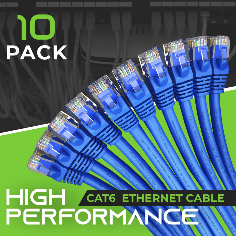 GearIT Cat 6 Ethernet Cable 3 ft (10-Pack) - Cat6 Patch Cable, Cat 6 Patch Cable, Cat6 Cable, Cat 6 Cable, Cat6 Ethernet Cable, Network Cable, Internet Cable - Blue 3 Feet