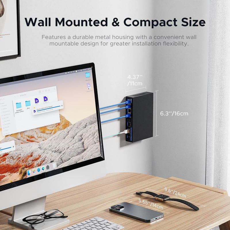 4-Port 2.5Gb PoE Switch add 2-Port 10Gb SFP+, TEROW 6 Ports 2.5G POE+ Switches Base-T & 2*10G Ethernet, New version-IEEE802.3af/at, up to 30W, Desktop/Wall Mount, Ideal for AP, Home,Gaming,Office 6-Port |4 x 2.5G Poe+2 x 10G SFP