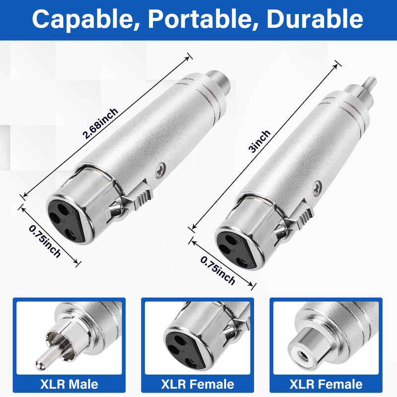 RCA to XLR Adapter 4 Pack, 1 Pair RCA Male to XLR Female Adapter and 1 Pair RCA Female to XLR Female Adapter, RCA to XLR Connector XLR Female to RCA Female & XLR Female to RCA Male