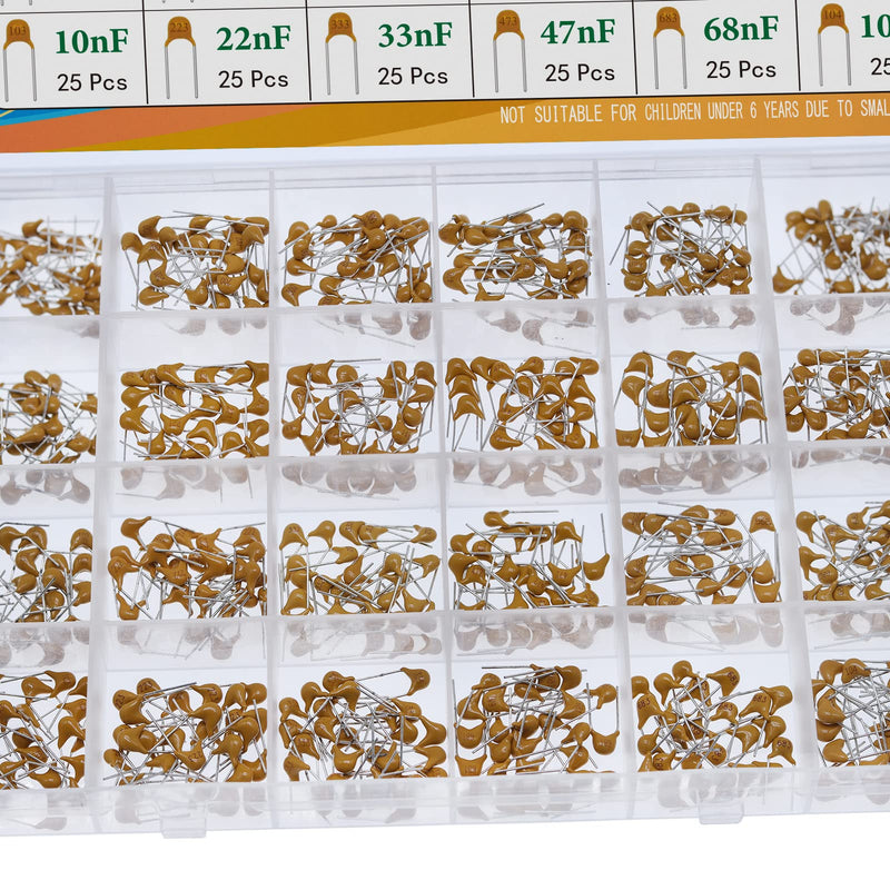 AUKENIEN 24 Value 600 Piece Ceramic Capacitor Set Capacitors Assortment from 10pF to 100nF Ceramic Capacitor Kit Keramik Kondensator 0.00001 uF - 0.1 uF