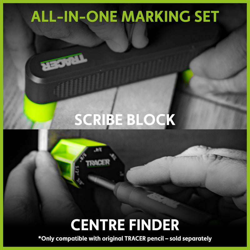 Tracer Marking Guide Set - Center Finder & Scribe Block With Hole That Fits Tracer Deep Hole Carpenters Pencil