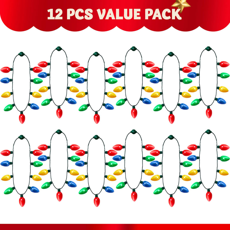 JOYIN 12 Packs Christmas LED Light Up Bulb Necklaces 9 Bulbs LED Necklaces Holiday Costume Accessories for Christmas Xmas Party Favor Party Supply