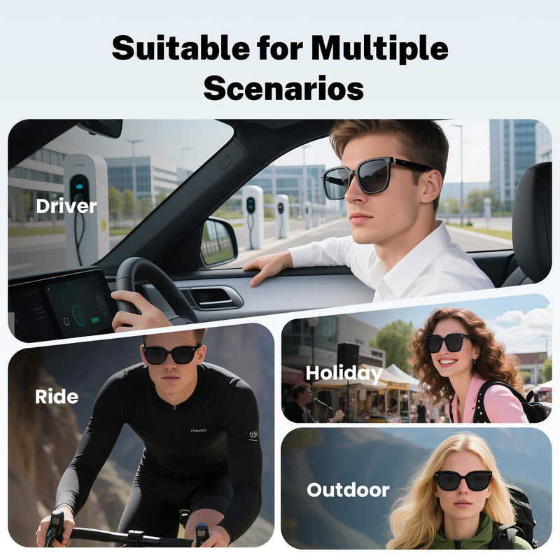 Smart Glasses for Men&Women, 5.3 Bluetooth Sunglasses with Open Ear Speaker, Voice Assistant Compatible, Blue Light Blocking Lens