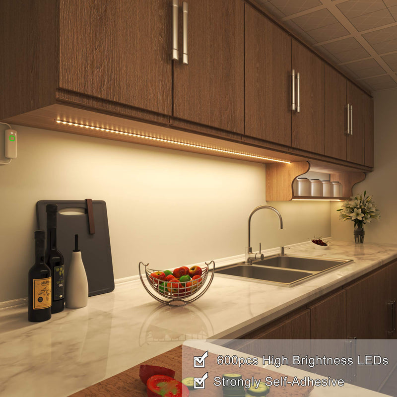MYPLUS Under Cabinet Lighting Kit, 32.8 Ft Dimmable Led Strip Lights with 600 LEDs,12V, Low Power Safety Adapter, Flexible Tape Light for Kitchen Cabinet,Bedroom,Counter,Shelf (Warm White-3000k) Warm White/3000K 32.8FT/10M