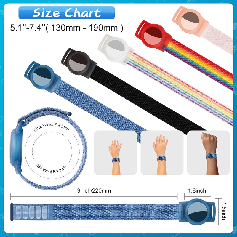 Waterproof Airtag Bracelet for Kids (4 Pack), Soft Nylon Hidden Air Tag Wristband Full Cover Lightweight GPS Tracker Holder Compatible with Apple Airtag Band for Toddler Child (Black/Blue/ 2 Rainbow) Black/Blue/Deep Rainbow/Light Rainbow