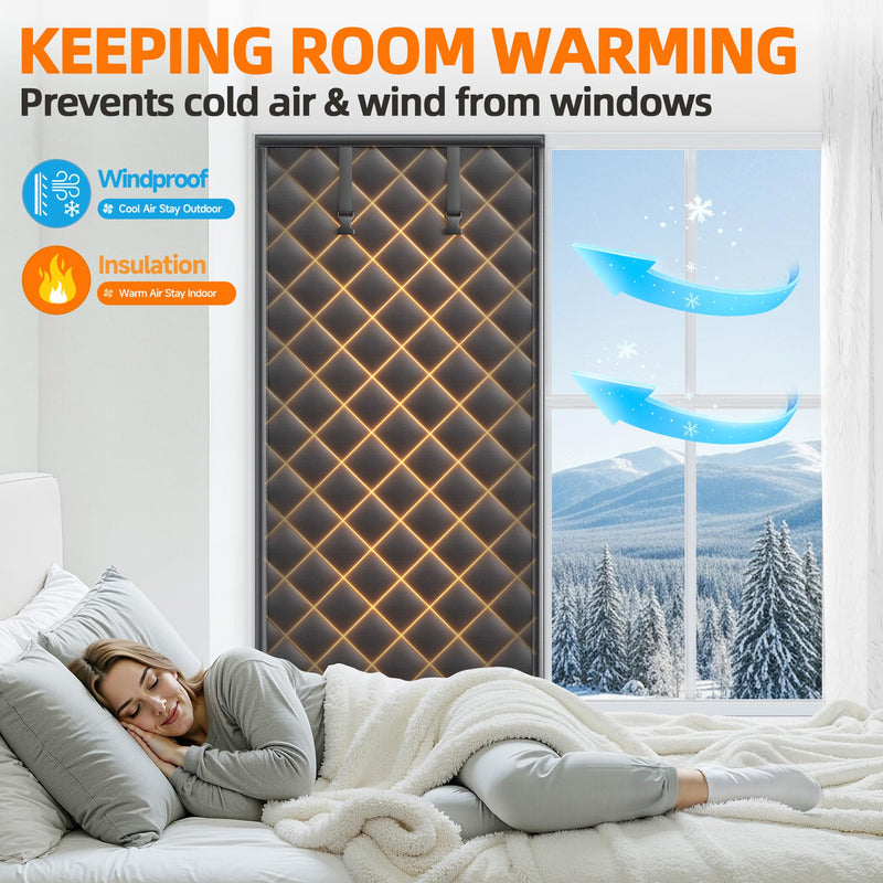 Window Insulation Kit for Winter 47"x63" Cold Weather Thermal Curtain with Heavy Cotton, Insulated Window Cover for Winter & Windows Draft Blocker for Winterizing Windows in Home RV Basement–Black 47"W × 63"H