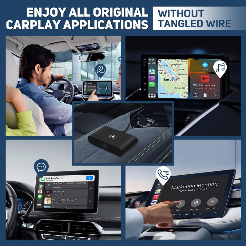Wireless Carplay Adapter for Factory Wired CarPlay Wireless Adapter Plug & Play Wired to Wireless CarPlay Dongle 2024 Update Low Latency Black