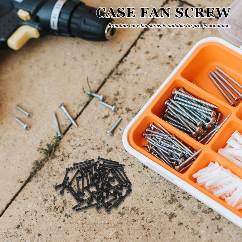 Computer Cooling Fan Mount Screw, Black Computer Fan Case Screws Set, Flat Head Tapping Screw Set Long Short Screws (30pcs Long & 30pcs Short Black)
