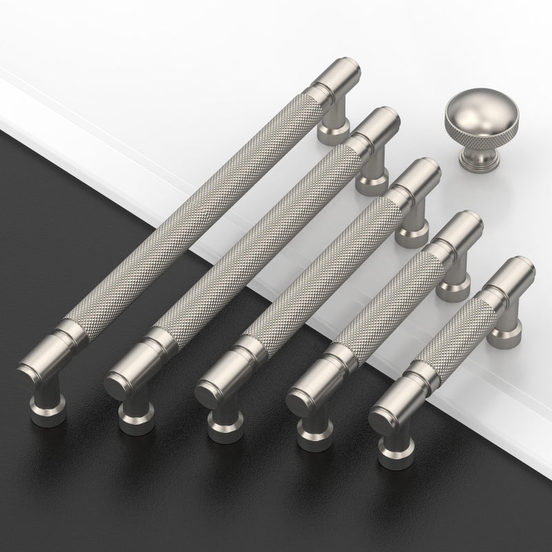 Amerdeco 10 Pack Brushed Satin Nickel knurled Cabinet Pulls 3 Inch(76mm) Hole Center Drawer Pulls Cabinet Hardware Kitchen Cabinet Handles for Bathroom ZH0072 3 in Hole Center