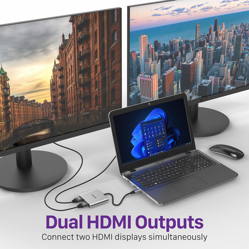Fosmon USB C to HDMI Adapter (4k@60Hz), Dual HDMI Output with Aluminum Body, USB C Extender compatible with MacBook Pro/Air, iPhone15 Pro max, Dell, Lenovo, Samsung Galaxy