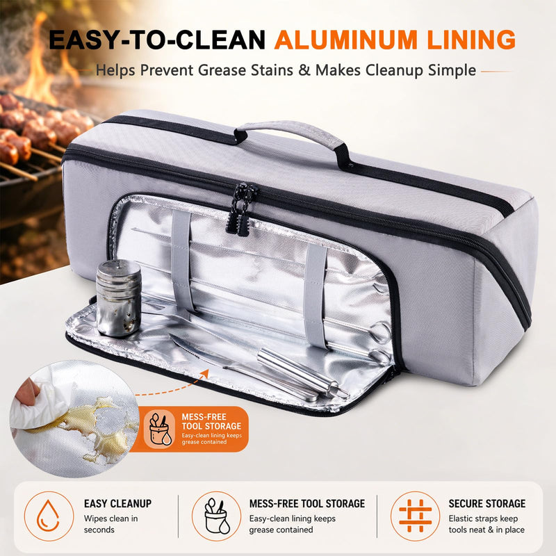 22" Grill Tool Bag, Heavy Duty BBQ Accessories Organizer with Wide-Open Design, Large Griddle Utensil Storage Bag for Blackstone, Camping, Tailgating, BBQ Gifts for Men（Bag Only） Grey 22" - Style B