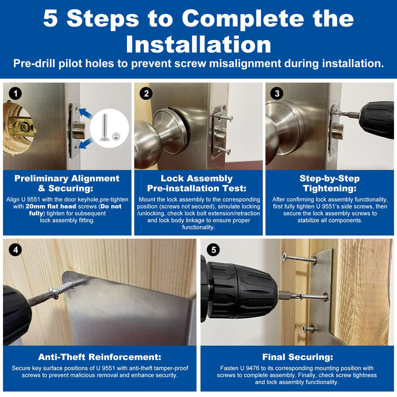 U 9551 Stainless Steel Lock and Door Reinforcement Plate fits 1-3/4"Thick Doors and Includes the U 9476 Security Latch Strike (1-1/4 "x 7-7/8"). Stainless Steel Finish