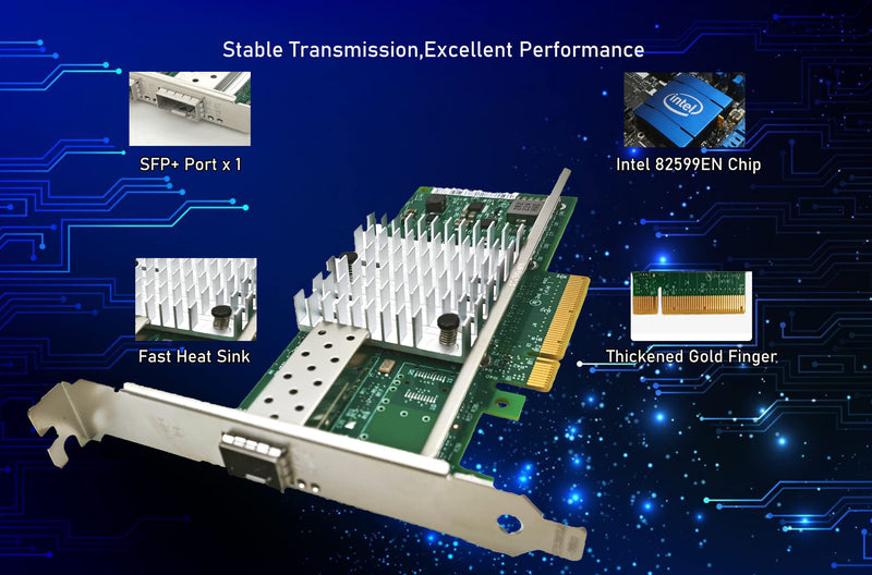 10G PCIE x8/x16 Ethernet Network Adapter Compatible Intel X520-DA1 82599EN Chip,Single SFP+ Port LAN Card NIC Server Support Windows Server/Windows/Linux/Vmware ESXI X520-1*SFP+ Port