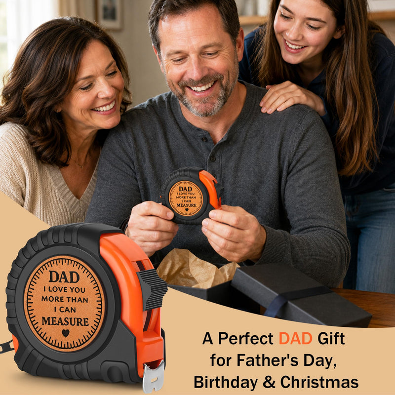 Fathers Day Dad Gifts from Daughter Son First Fathers Day New Daddy Birthday Gifts Best Dad Ever Gift Stepdad Father in Law Gift Genuine Leather Engraved 25 FT Tape Measure Useful Tool Father Present Dad Gift