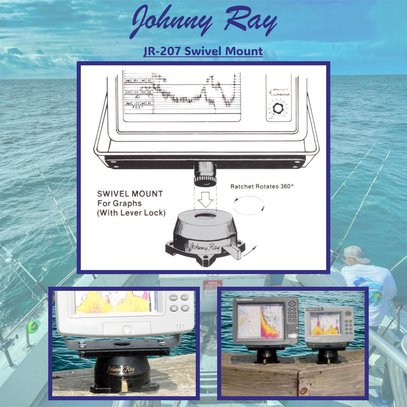 Johnny Ray JR-207 Fish Finder Mount and Depth Finder Mount - Heavy Duty Marine Electronics & Sonar Bracket for Boats, 360° Rotating Quick Release Swivel Base