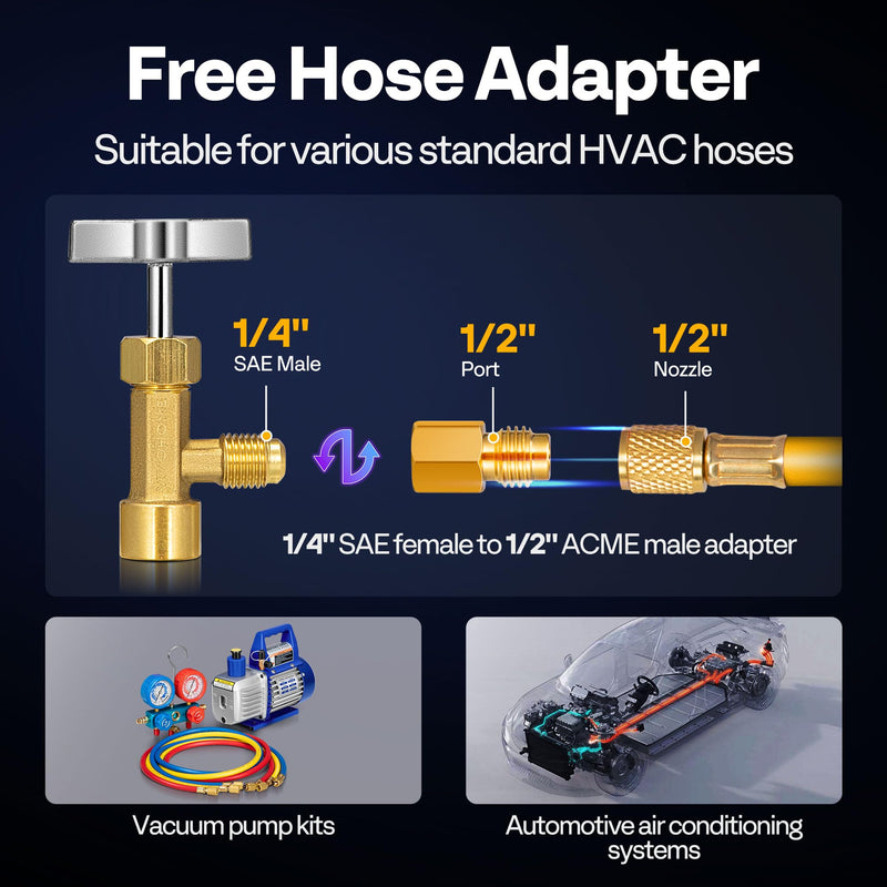 VIVOHOME R134a Can Tap Valve Puncture Style, Refrigerant Dispenser with Tank Adapter for 1/4" and 1/2" AC Charging Hoses for Refilling Automotive Air Conditioning Systems R134a Puncture