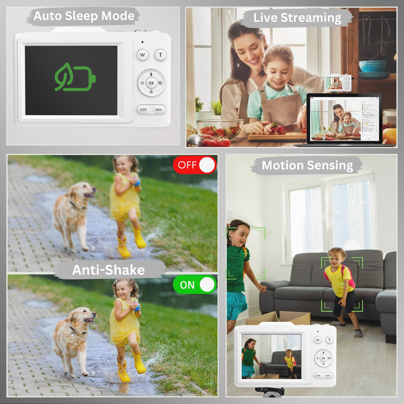 4K Digital Camera - 48MP Photos 32GB SD Card & Lanyard Included - Travel-Friendly, Digital Point and Shoot Camera, Kid-Sized, Small Camera Gift for Kids, Girls, Students & Teens White