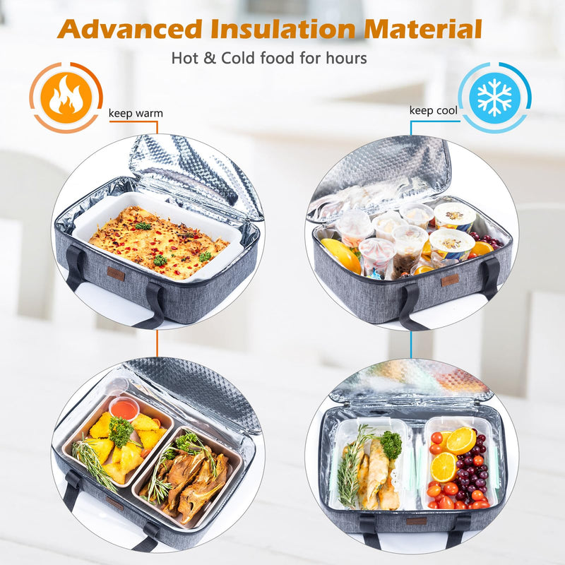BAGSPRITE Insulated Casserole Carrier for Hot or Cold Food with Heat-resistant Mat, Casserole Dish Carrier Insulated Food Carrier, Hot Food Carrier, Foil Pan Carrier Fits 9" x 13" Baking Dish Grey Style A