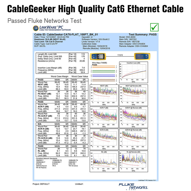 Cat 6 Ethernet Cable 100 ft, Indoor&Outdoor, High Speed 10Gbps Flat Internet Network Cable, Cat6 Ethernet Patch Cable Long, Black Computer LAN Cable with Clips & Straps for Router, Modem, PS4/5 100ft