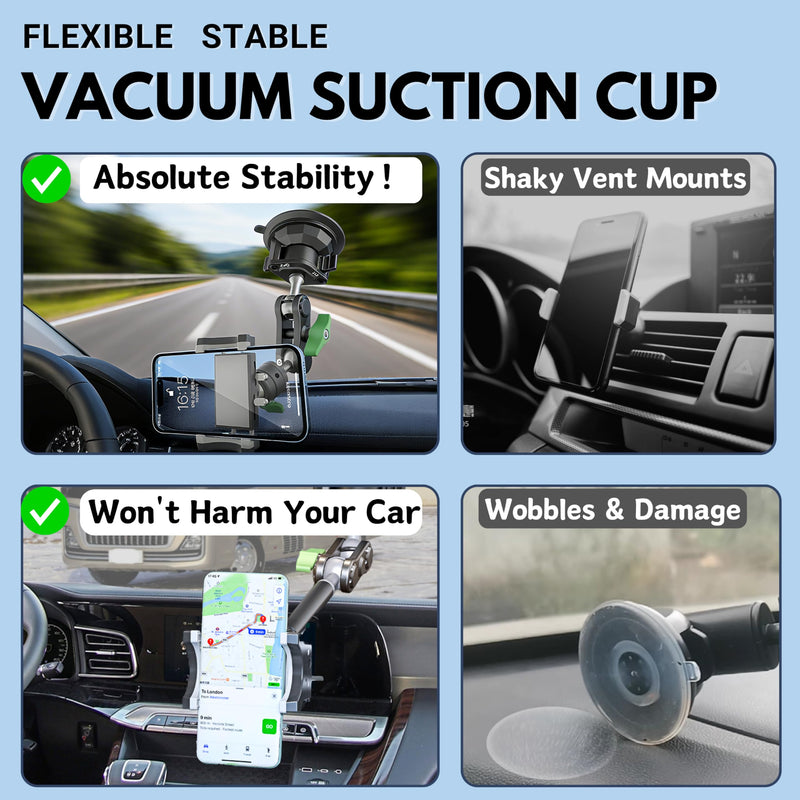 Car Phone Holder-Phone Mount for Car Windshield & Truck-Holder with 360° Rotating Metal Arm-Mount with Super Stable Suction Cup for All Vehicles