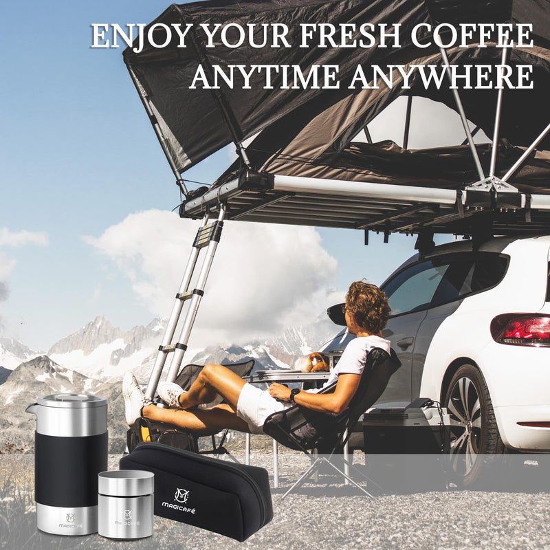 French Press Coffee Maker Set, Portable French Press with Mini Coffee Canister and Collection Bag, Single Serve 1 Cup Small Stainless Steel Double Walled Coffee Press 350ml/12oz 12oz+1.4oz
