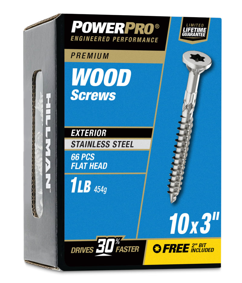 Power Pro Premium Exterior Wood Screws, #10 x 3 Inch All-Purpose Deck Screws for Outdoor Projects, T-25 Star Bit Included, Silver, 66 Pieces | 48623V4 #10 x 3"