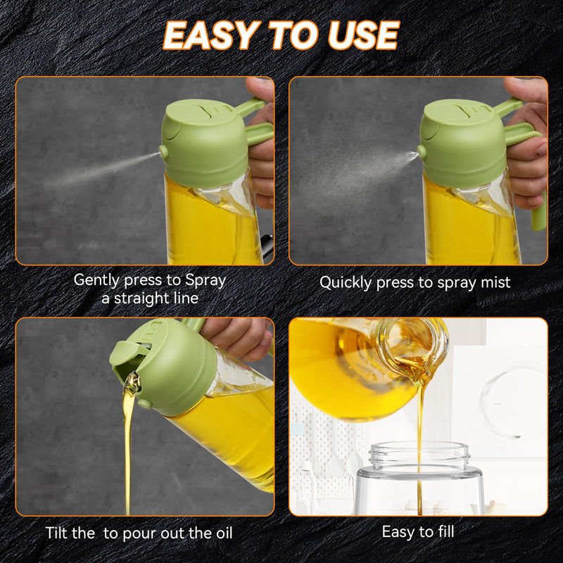 Oil Dispenser for Kitchen, 2 in 1 Olive Oil Dispenser Bottle, 17oz/500ml Glass Oil Dispenser Bottle & Oil Spray Bottle,Oil Sprayer for Cooking, Kitchen, Salad, Barbecue (Green)