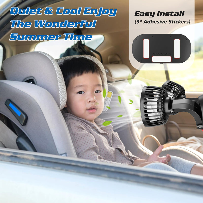 USB Adjustable Dual Head USB Car Fan, Portable Vehicle Cooling Fan with 2 Speeds, 360° Rotation Car Essentials Car Cooler Fan for SUV, RV, Truck, Sedan, Cruise, Car and Home Office Desk Fan USB Windscreen Fan/ Desk Fan