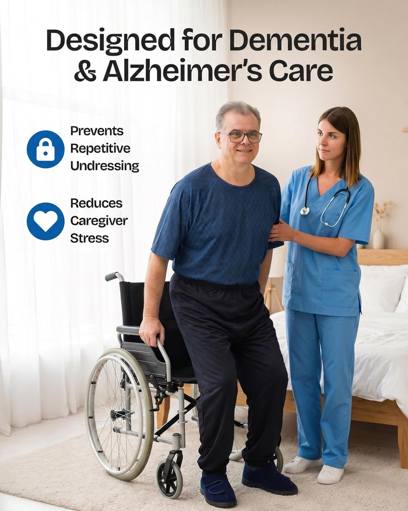Ovidis Dementia Clothes - Alzheimers Anti-Strip Jumpsuit with Back-Zipper for Elderly Men - Bobby Medium Starlight