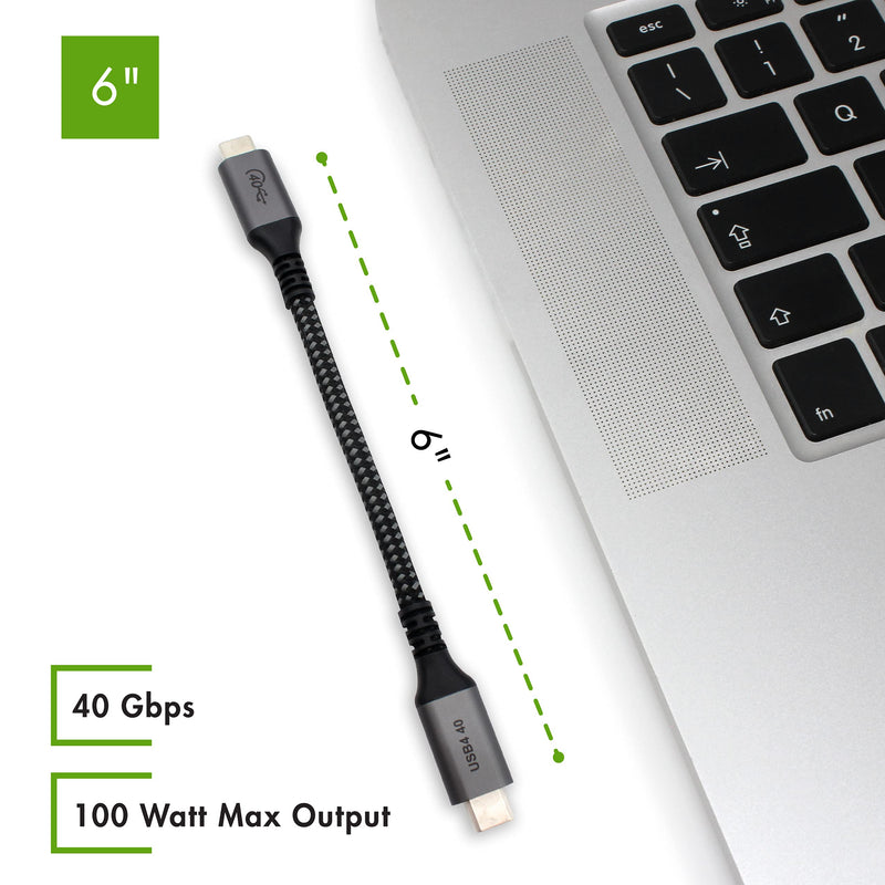 6-Inch Extra Short USB4 Cable - 40Gbps Supports 100W (20V, 5A) Charging - Compatible with Thunderbolt 3 and USB-C (2-Pack) 2-Pack