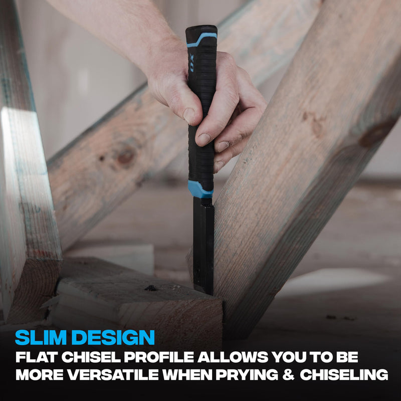 OX Pro 1" Replaceable Tip Wood Chisel with Holster and Extra Tips - Steel Full Tang with Reinforced Striking Cap for Construction Carpentry and Framing OX-P371325 1" Chisel + Tips