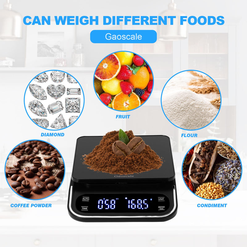 Coffee Scale With Timer - Digital Espresso Scale Rechargeable, Back-Lit LCD Display, 4 Units, 3kg/0.1g High Precision