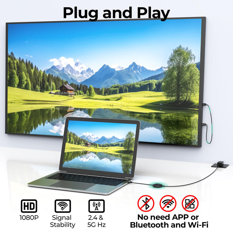 Wireless HDMI Transmitter and Receiver, USB-C to HDMI Extender with PD3.0, Wireless Display Adapter for Streaming Video from Phone/Laptop/Camera to Monitor/Projector, No App/Bluetooth Required