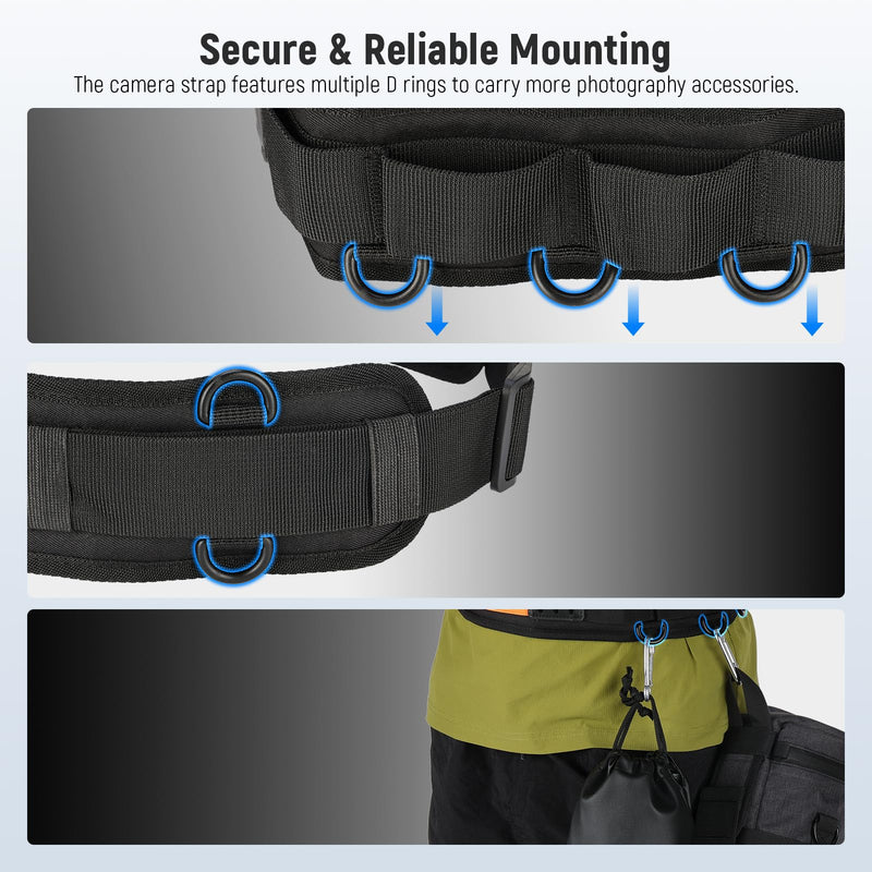 NEEWER Multi Function Utility Camera Waist Belt, Camera Strap for Photographers, Adjustable Breathable Waistband with D Rings for DSLR Bag Lens Pouch Tripod Flash Photography Accessories, CA151 Black