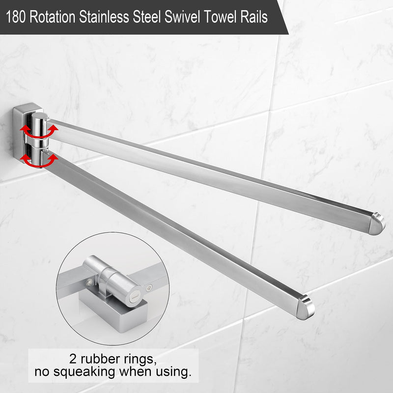 BGL Swivel Towel Bar Brushed Nickel,Two Arms Wall Mount Towel Hanger Holder for Bathroom Organizer