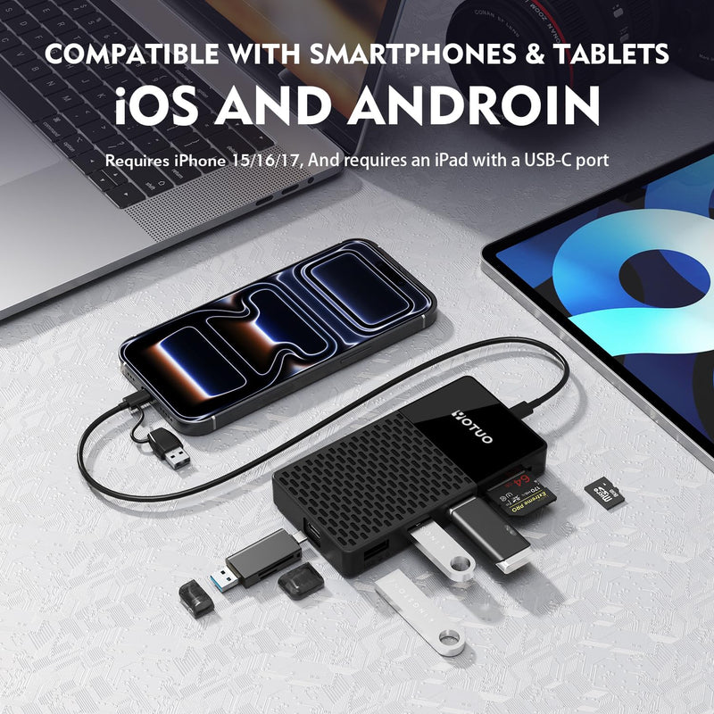 3 in 1 Portable SSD 500GB, Up to 1050MB/s, USB-C External Solid-State Drive with Multi-Port USB 3.2 Hub, SD/TF Card Reader. Docking Station with PC/Mac/laptop/iPhone 17/Windows/Android/Linux/iOS 512GB Black