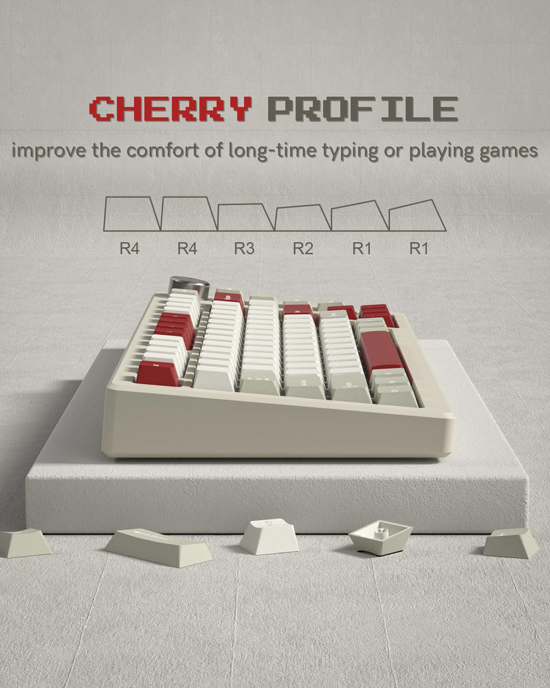 Womier Keycaps, Custom PBT Doubleshot Keycaps 60 65 75 100 Percent, Cherry Profile Retro Keycaps, 61/64/68/84/87/100/104/108 Gaming Mechanical Keyboard Keycaps, 132 Keys Keycaps Set (Vintage Grey) Vintage Grey