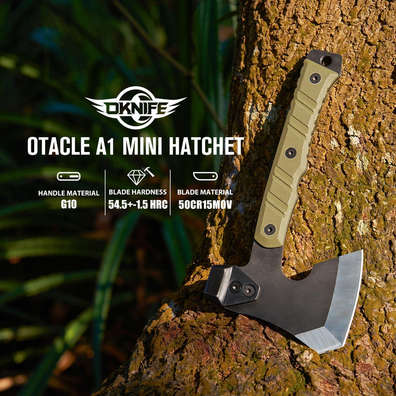 OKNIFE Otacle A1 Mini Multifunctional Hatchet, Rugged, Full Tang, 2-in-1 Hatchet, Comfortable, Non-Slip Grip with Durable Kydex Sheath A1 Mini (OD Green)