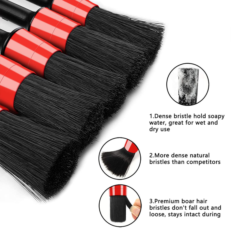 10pcs Auto Car Detailing Brush Set Car Interior Cleaning Kit Includes 5 Boar Hair Detail Brush,3 Wire Brush, 2 Air Vent Brush for Cleaning Car Interior Exterior, Dashboard Engines Leather Wheel Red