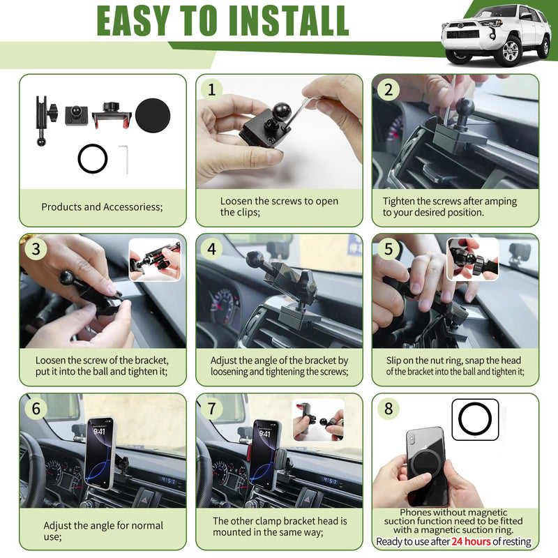 Metal Magnetic Phone Mount Holder for 2010-2024 Toyota 4Runner Strong Magnet Dash Cell Phone Cradles Adjustable Phone Stand Accessories for MagSafe All Smartphone Classic Version